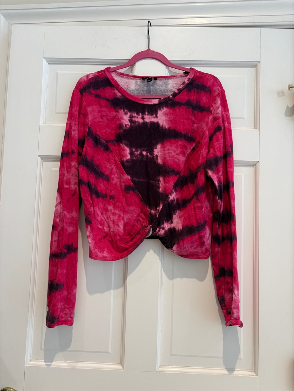 Guess Pink and Purple Tie-Dye Twist Front Long Sleeve Top